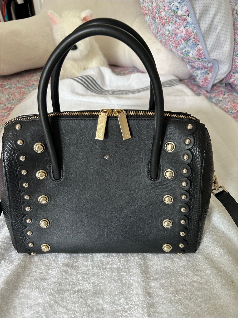 kate spade Black Leather Satchel with Gold Studs